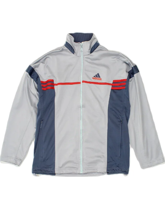 men's thermal jackets -ADIDAS Boys Tracksuit Top Jacket 12-13 Years Grey Colourblock Polyester