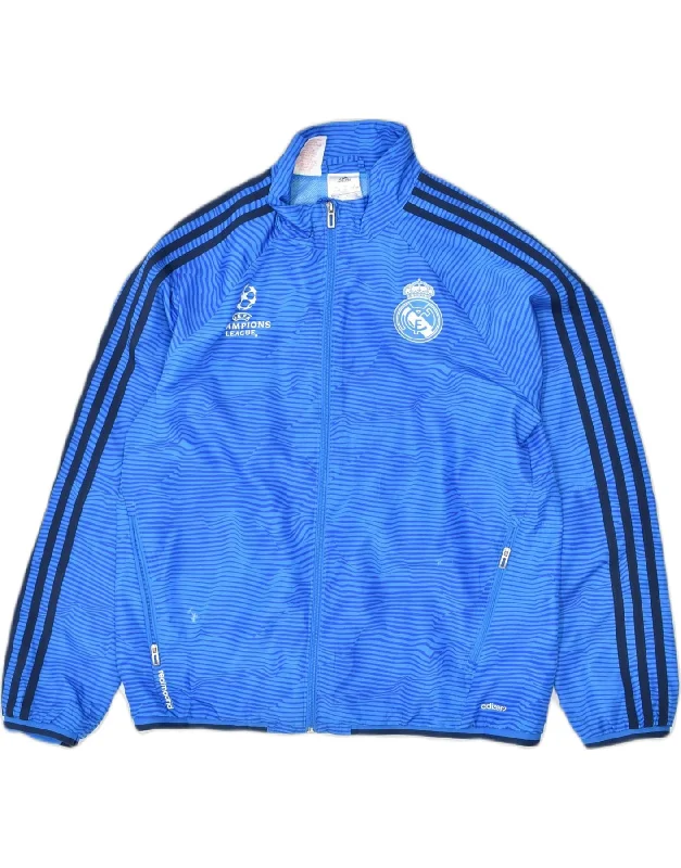 men's fleece jackets for cold weather -ADIDAS Boys Tracksuit Top Jacket 13-14 Years Blue Striped Polyester