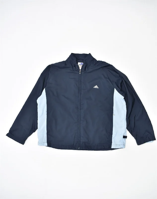 men's rain jackets -ADIDAS Boys Tracksuit Top Jacket 15-16 Years Navy Blue Colourblock