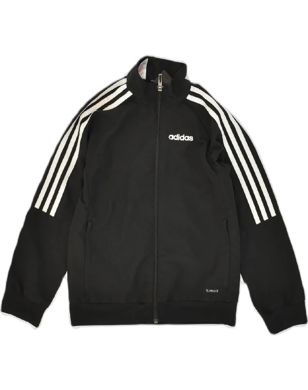 men's casual denim jackets -ADIDAS Boys Tracksuit Top Jacket 7-8 Years Black Polyester