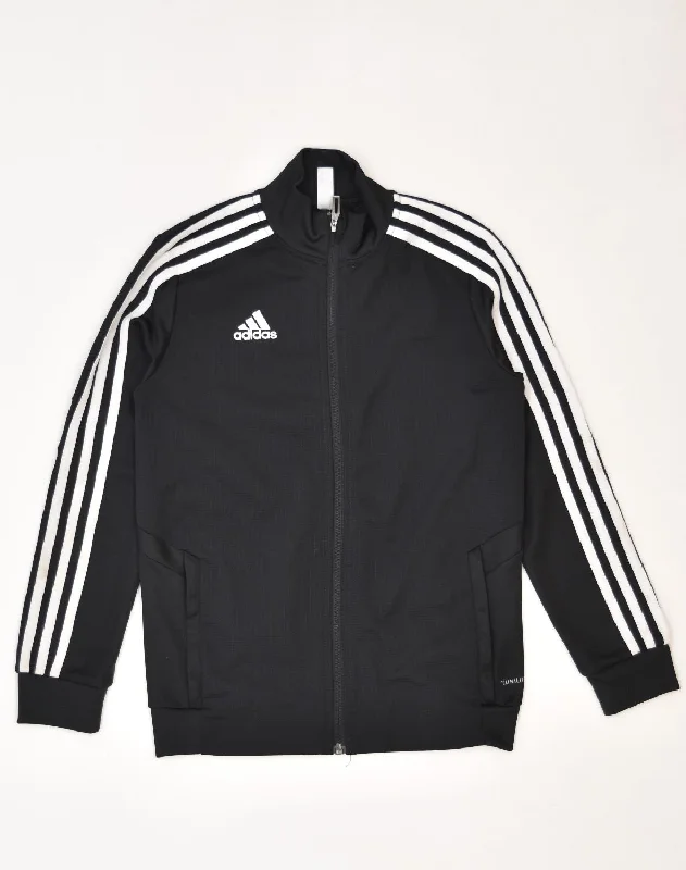 men's leather bomber jackets -ADIDAS Boys Tracksuit Top Jacket 9-10 Years Black Polyester