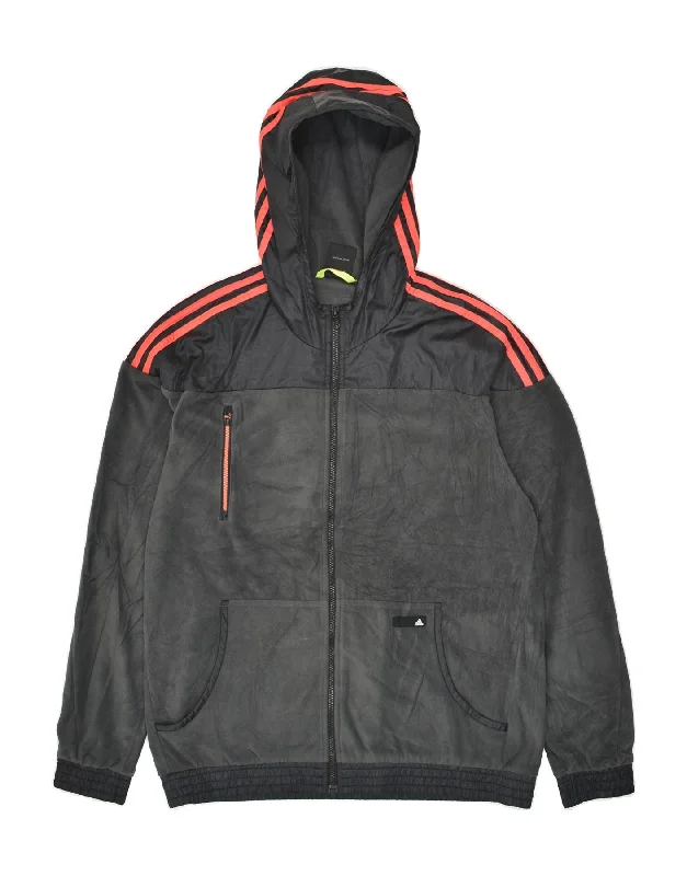 men's zip-up bomber jackets -ADIDAS Mens Climawarm Hooded Fleece Jacket UK 42 XL Grey Polyester