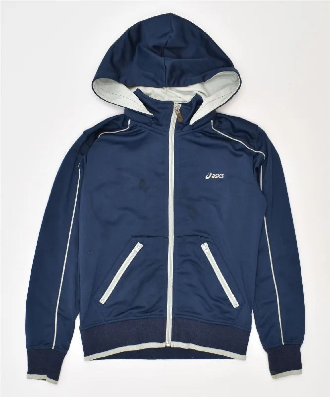 men's insulated jackets -ASICS Boys Hooded Tracksuit Top Jacket 9-10 Years Navy Blue Polyester