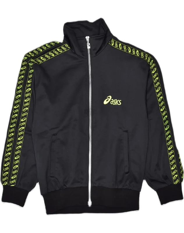 men's outdoor performance jackets -ASICS Boys Tracksuit Top Jacket 10-11 Years Black Polyester