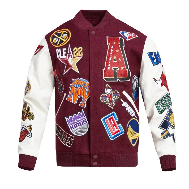 men's light jacket for spring -NBA ALL STAR 2022 MEN'S VARSITY JACKET (WINE)