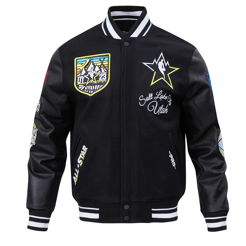 men's leather bomber jackets -NBA ALL STAR 2023 RIB WOOL MEN'S VARSITY JACKET (BLACK)