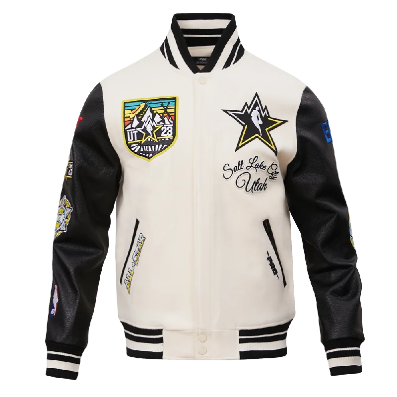 men's fleece jackets for cold weather -NBA ALL STAR 2023 RIB WOOL MEN'S VARSITY JACKET (EGGSHELL/ BLACK)