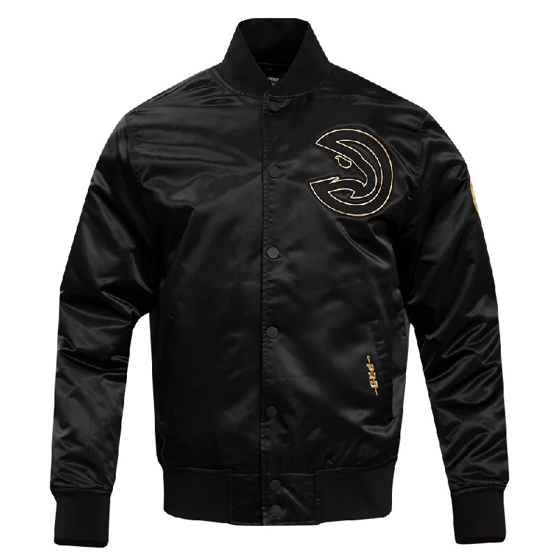 men's insulated snow jackets -ATLANTA HAWKS GOLD LOGO SATIN JACKET (BLACK)