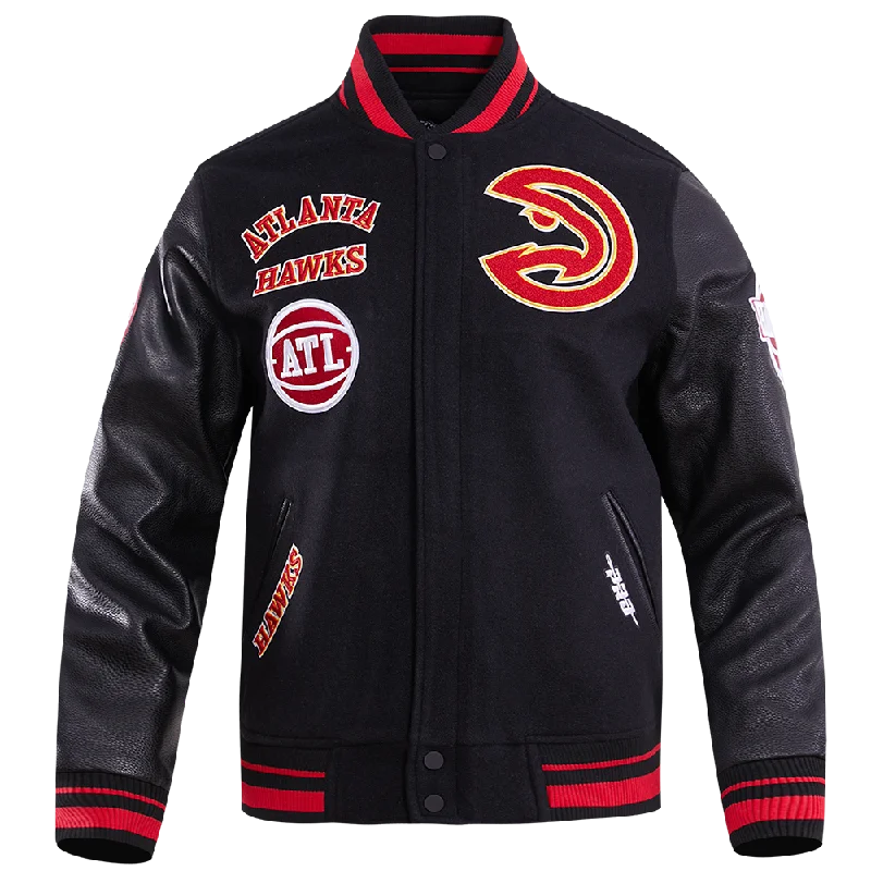 men's modern style jackets -NBA ATLANTA HAWKS RETRO CLASSIC MEN'S RIB WOOL VARSITY JACKET (BLACK/RED/BLACK)