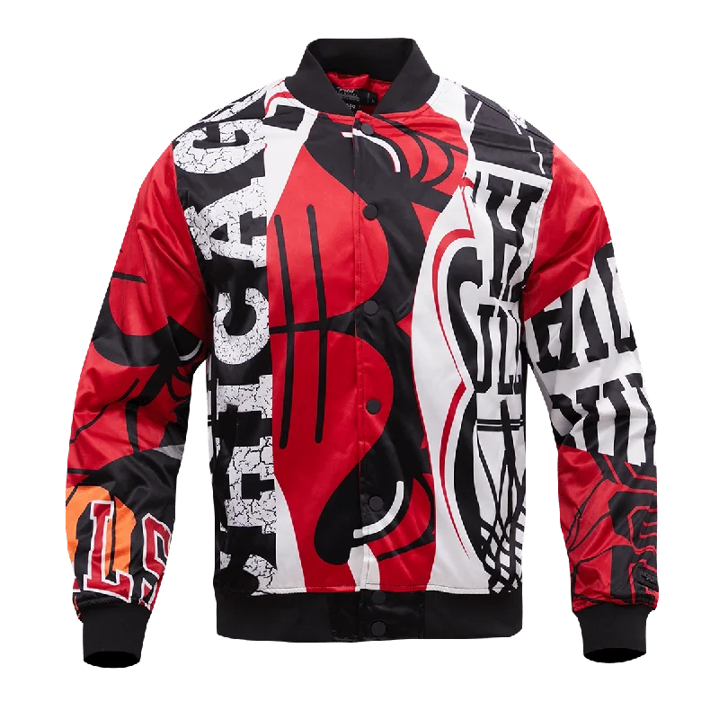 men's varsity jackets for winter -NBA CHICAGO BULLS MASHUP MEN'S SATIN JACKET (RED)