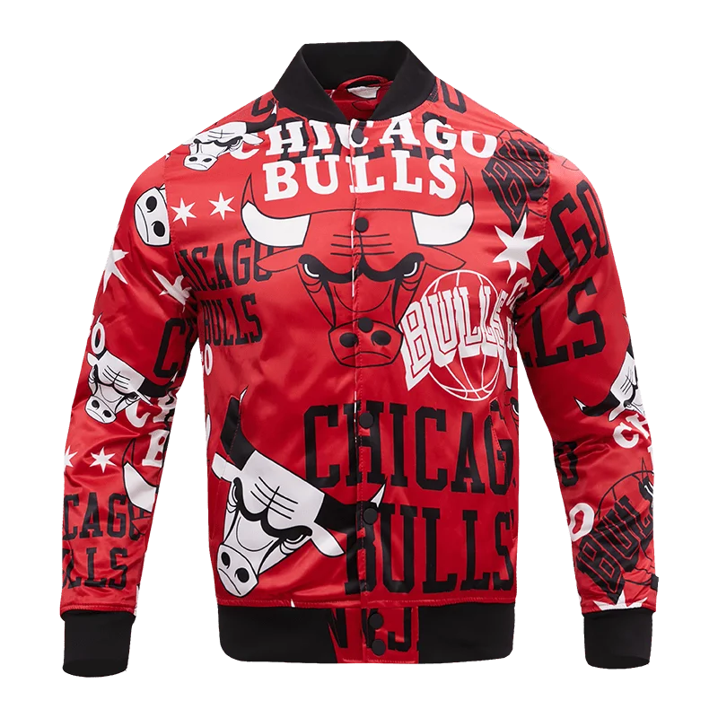 men's sports jackets -NBA CHICAGO BULLS AOP MEN'S SATIN JACKET (RED)