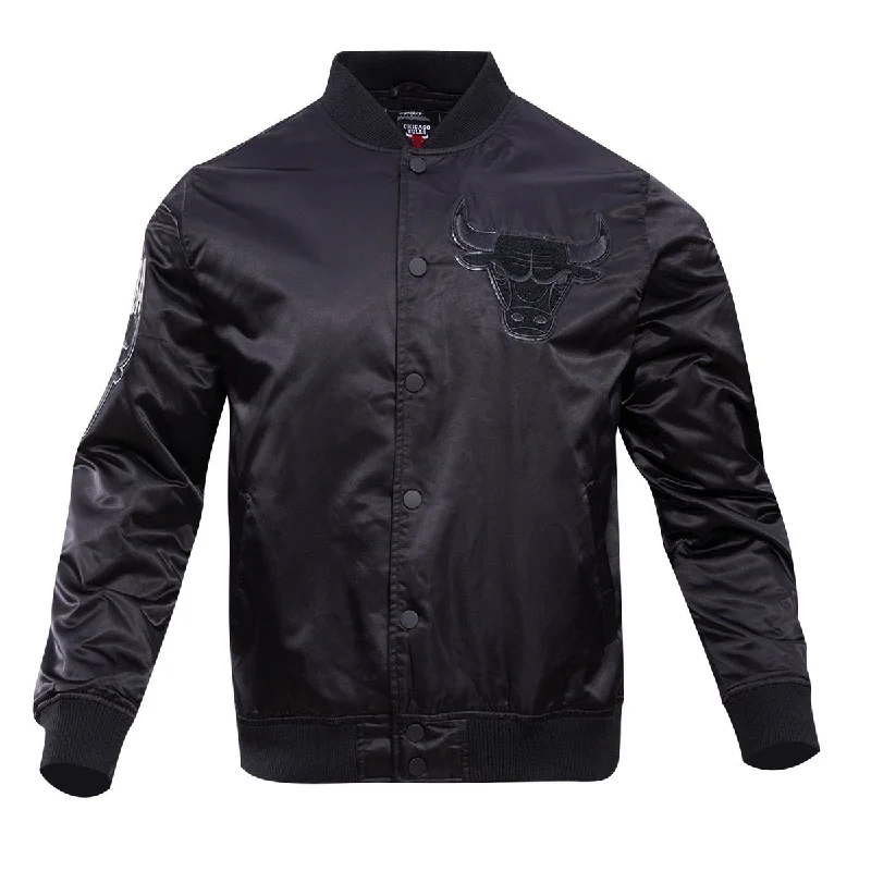 men's coat jackets for winter -NBA CHICAGO BULLS TRIPLE BLACK MEN'S SATIN JACKET (BLACK)