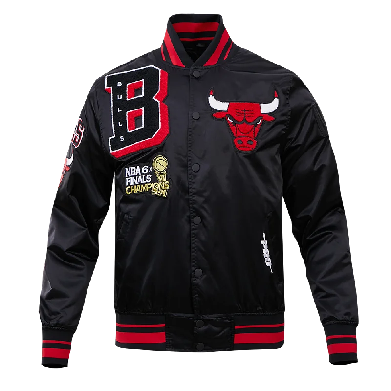 men's checked jackets -NBA CHICAGO BULLS MASHUP MEN'S SATIN JACKET (BLACK)