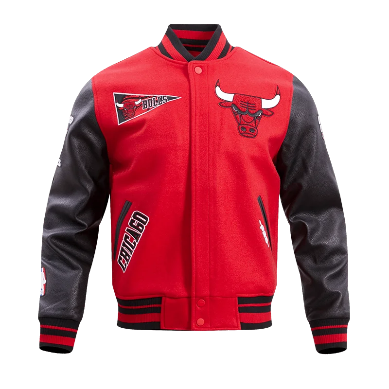 men's grey jackets -NBA CHICAGO BULLS RETRO CLASSIC MEN'S RIB WOOL VARSITY JACKET (RED/BLACK)