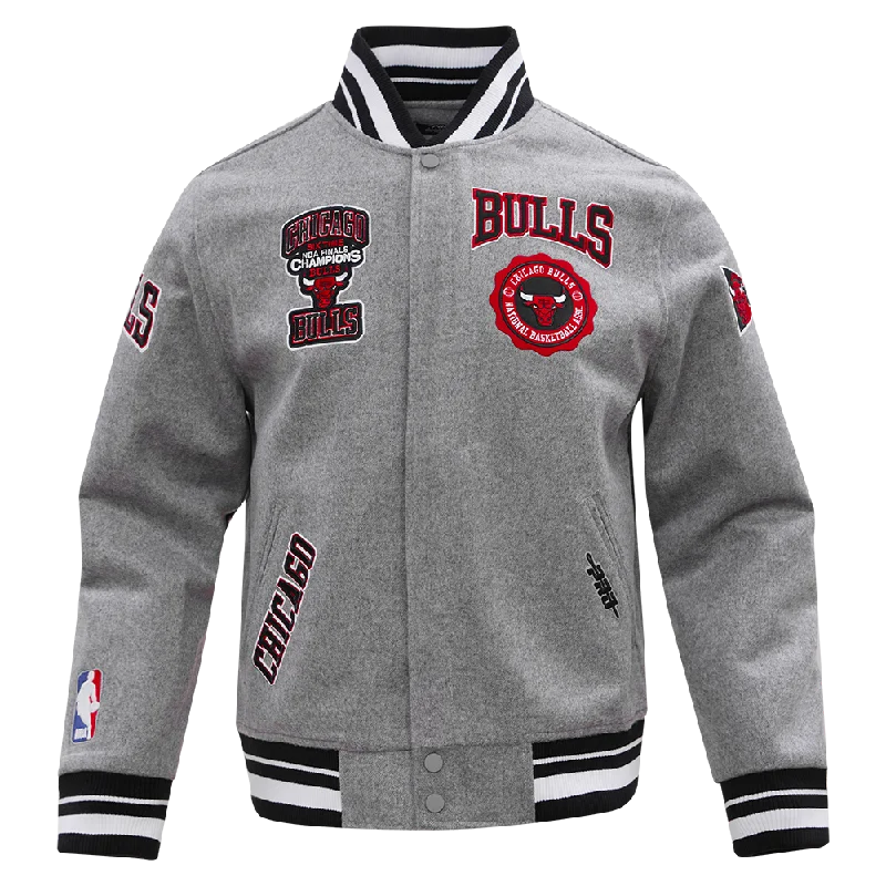 men's winter coat jackets -NBA CHICAGO BULLS CREST EMBLEM MEN'S RIB WOOL VARSITY JACKET (HEATHER GRAY/BLACK)