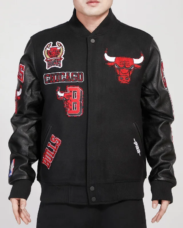 men's winter jackets -NBA CHICAGO BULLS ANIMAL MEN'S WOOL VARSITY JACKET (JET BLACK)