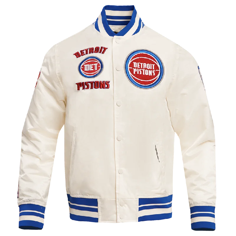 men's premium jackets -NBA DETROIT PISTONS RETRO CLASSIC MEN'S RIB SATIN JACKET (EGGSHELL/ ROYAL BLUE)