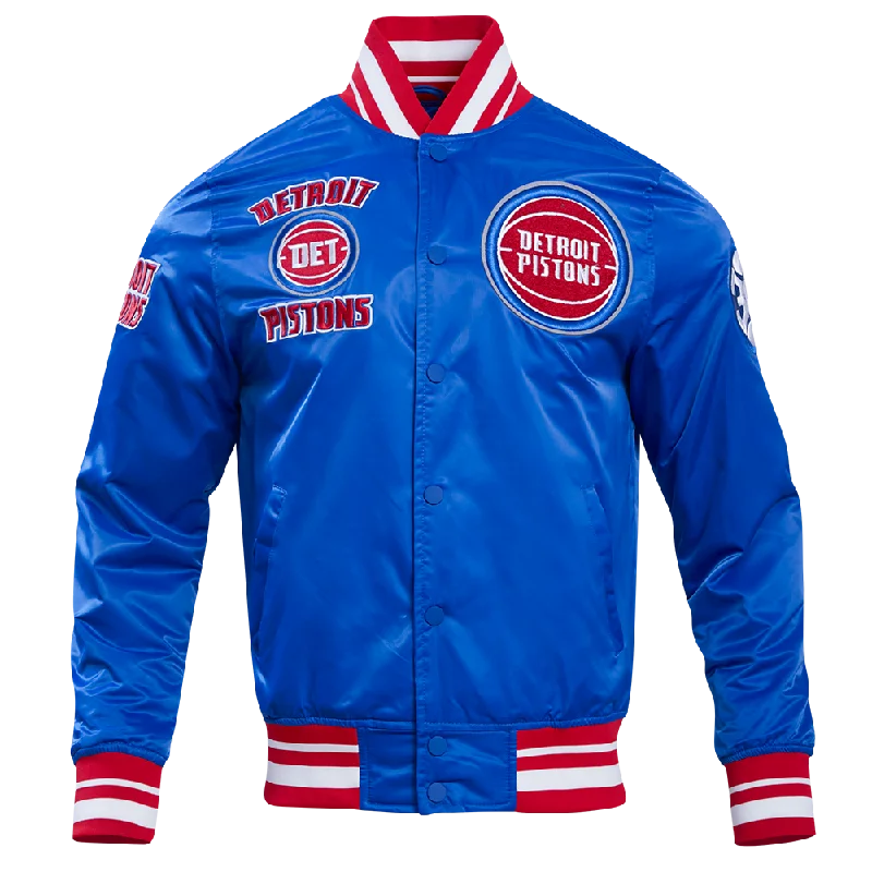 men's zip-up rain jackets -NBA DETROIT PISTONS RETRO CLASSIC MEN'S RIB SATIN JACKET (ROYAL BLUE/RED)