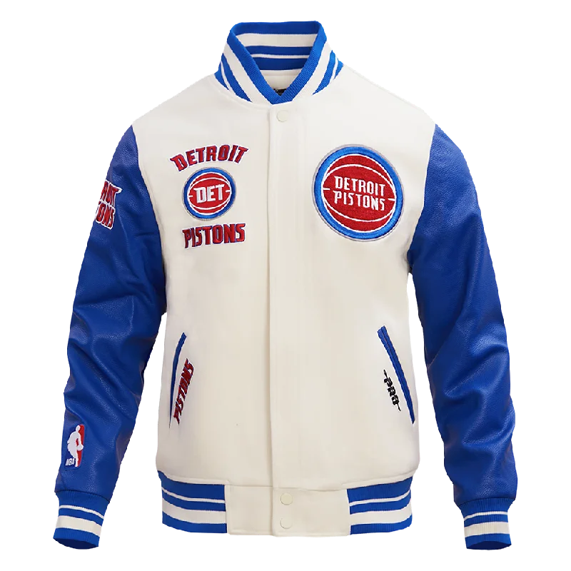 men's army-style jackets -NBA DETROIT PISTONS RETRO CLASSIC MEN'S RIB WOOL VARSITY JACKET (EGGSHELL/ ROYAL BLUE)