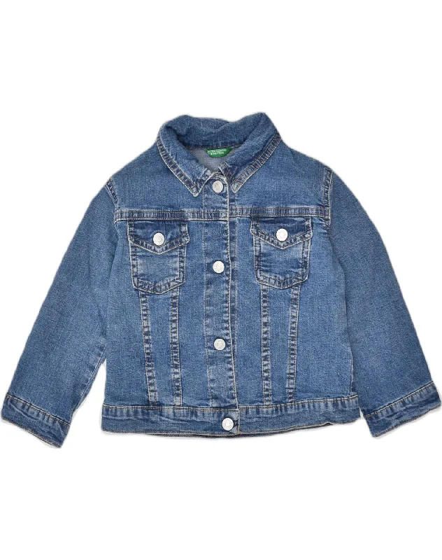 men's parkas jackets -BENETTON Baby Girls Denim Jacket 12-18 Months Blue Cotton