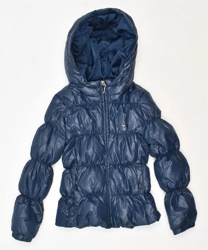 men's long trench jackets -BENETTON Girls Hooded Padded Jacket 4-5 Years Navy Blue