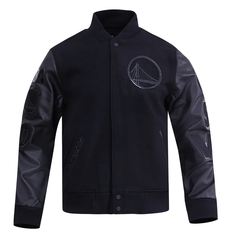 men's varsity jackets for winter -NBA GOLDEN STATE WARRIORS TRIPLE BLACK MEN'S VARSITY JACKET (TRIPLE BLACK)