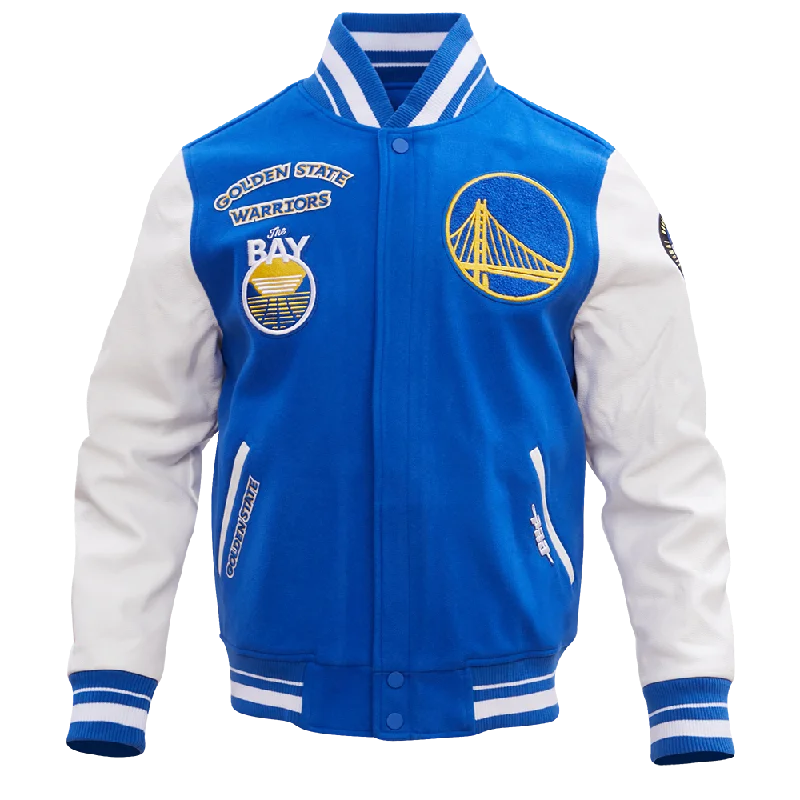 men's leather jackets -NBA GOLDEN STATE WARRIORS RETRO CLASSIC MEN'S RIB WOOL VARSITY JACKET (ROYAL/WHITE)