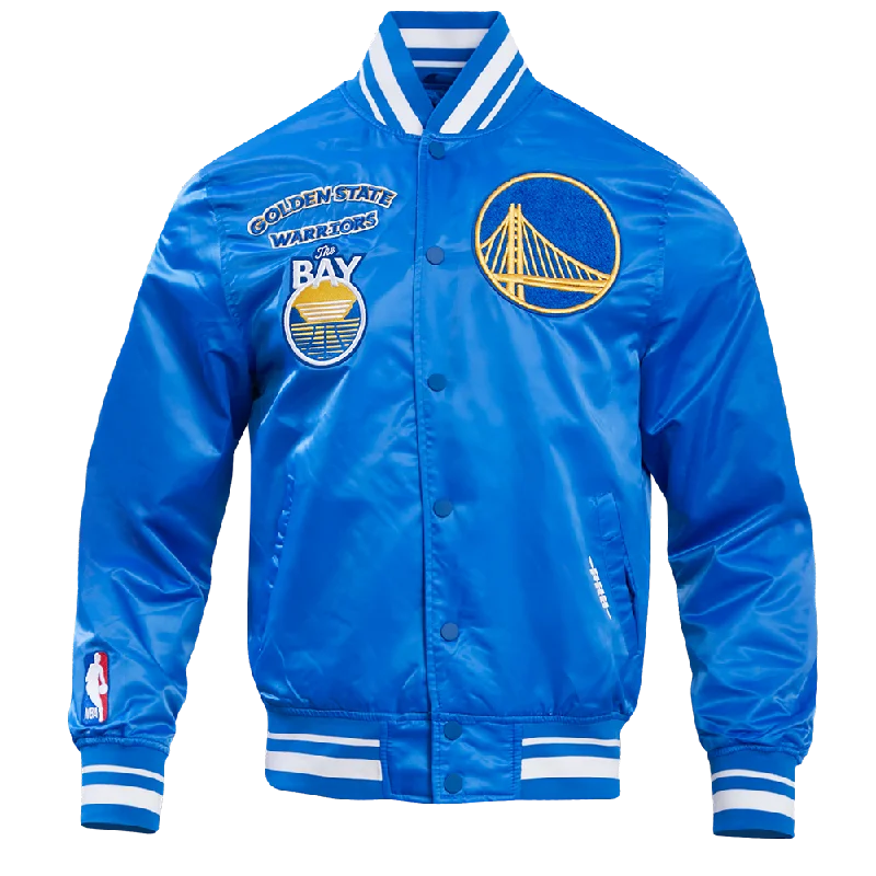 men's lightweight puffer jackets -NBA GOLDEN STATE WARRIORS RETRO CLASSIC MEN'S RIB SATIN JACKET (ROYAL BLUE)