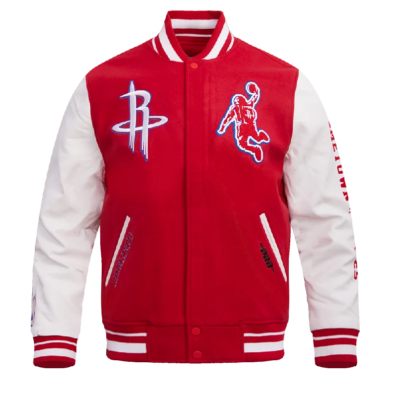 men's designer jackets -NBA HOUSTON ROCKETS MEN'S CHEST 95 ANI RIB WOOL VARSITY JACKET (RED/WHITE)