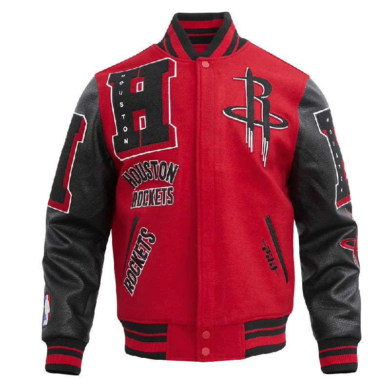 men's quilted jackets -NBA HOUSTON ROCKETS MASHUP MEN'S RIB WOOL VARSITY JACKET (RED/BLACK)