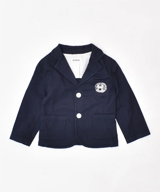 men's grey jackets -BIKKEMBERGS Boys 2 Button Blazer Jacket 9-12 Months Navy Blue Cotton