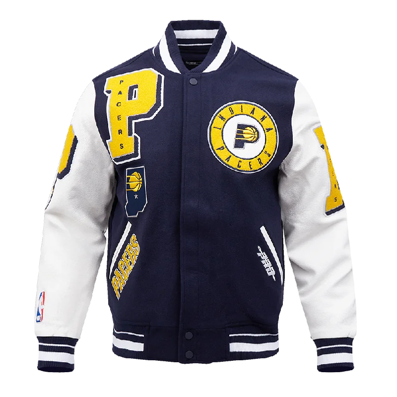 men's grey jackets -NBA INDIANA PACERS MASHUP MEN'S RIB WOOL VARSITY JACKET (MIDNIGHT NAVY/WHITE)