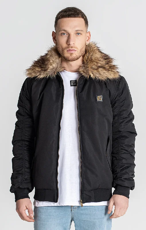 men's jacket for rainy weather -Black Core Bomber Jacket