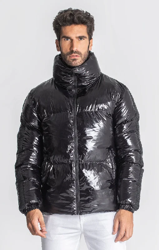 men's waterproof jackets -Black Crypto Puffer Jacket