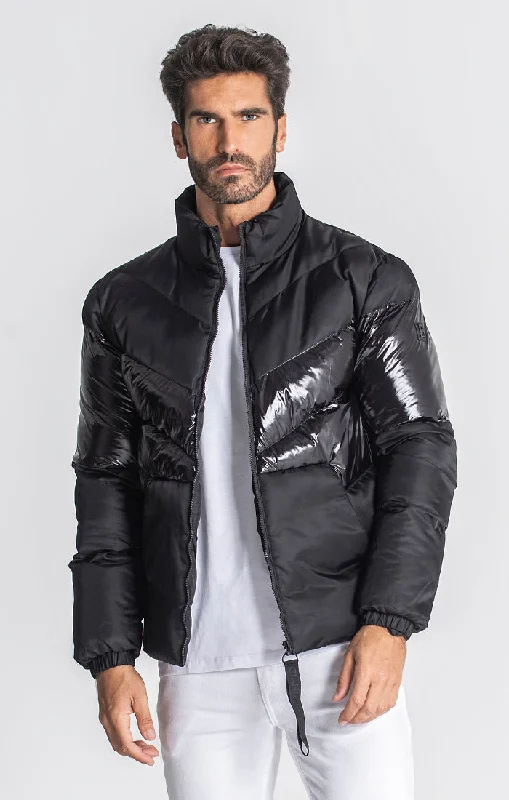 men's sleek jackets -Black Division Puffer Jacket