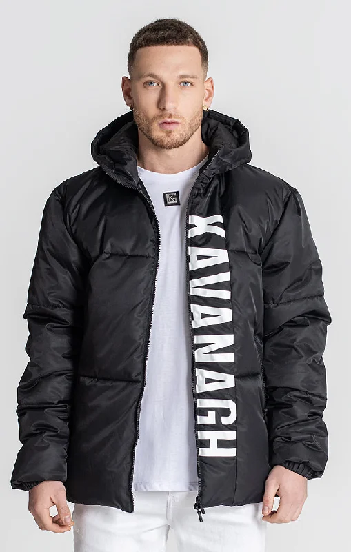 men's double-breasted jackets -Black Peekaboo Puffer Jacket