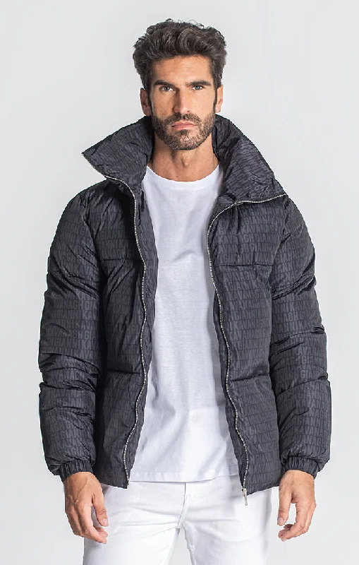 men's slim-fit jackets -Black Typo Puffer Jacket