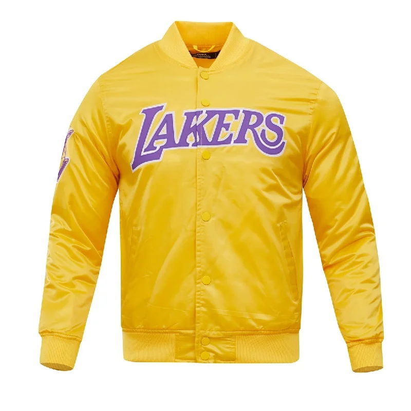 men's coat jackets -NBA LOS ANGELES LAKERS BIG LOGO MEN'S SATIN JACKET (YELLOW)