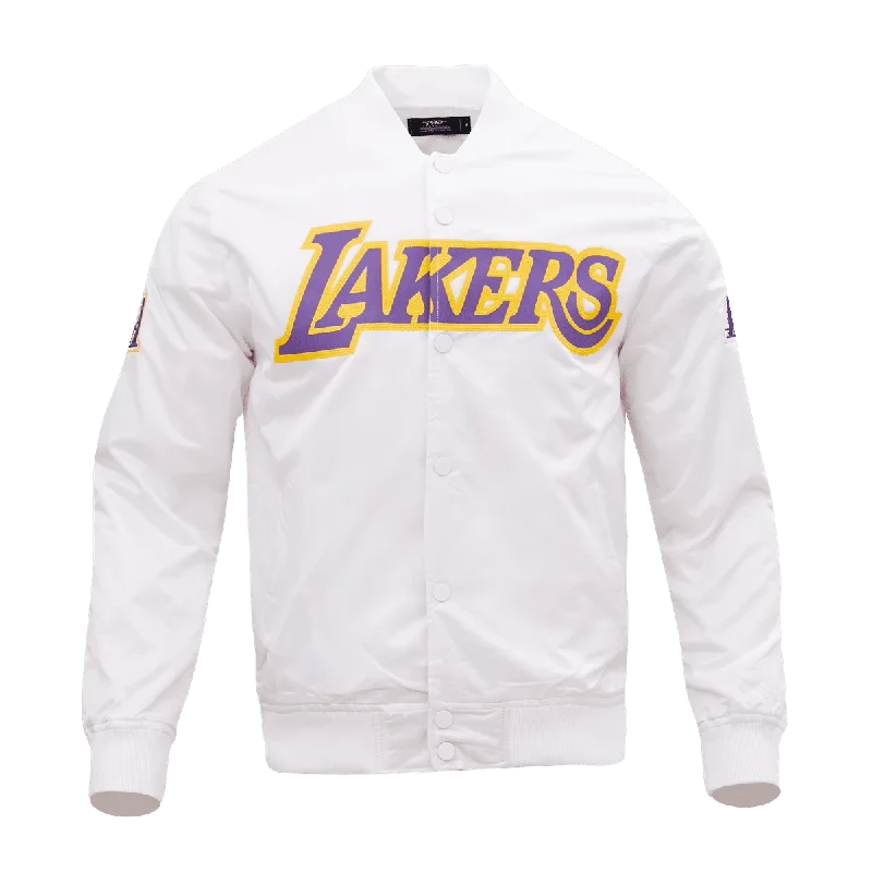 men's checked jackets -NBA LOS ANGELES LAKERS WORDMARK MEN'S SATIN JACKET (WHITE)