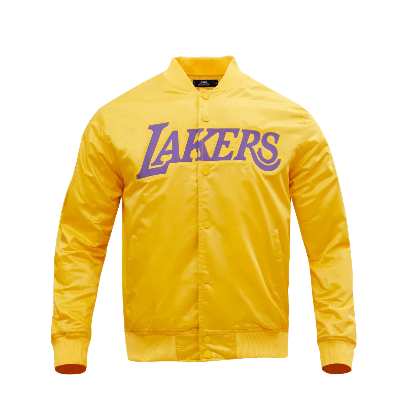 men's tailored winter jackets -NBA LOS ANGELES LAKERS WORDMARK MEN'S SATIN JACKET (YELLOW)