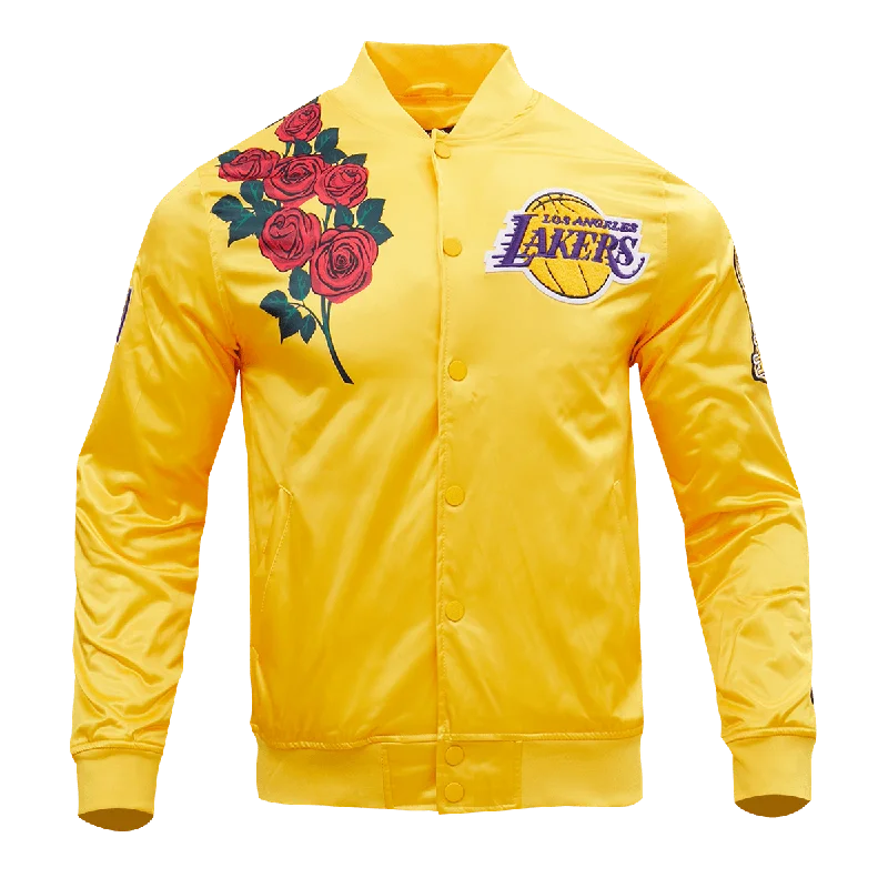 men's leather jackets -NBA LOS ANGELES LAKERS ROSE MEN'S SATIN JACKET (YELLOW)