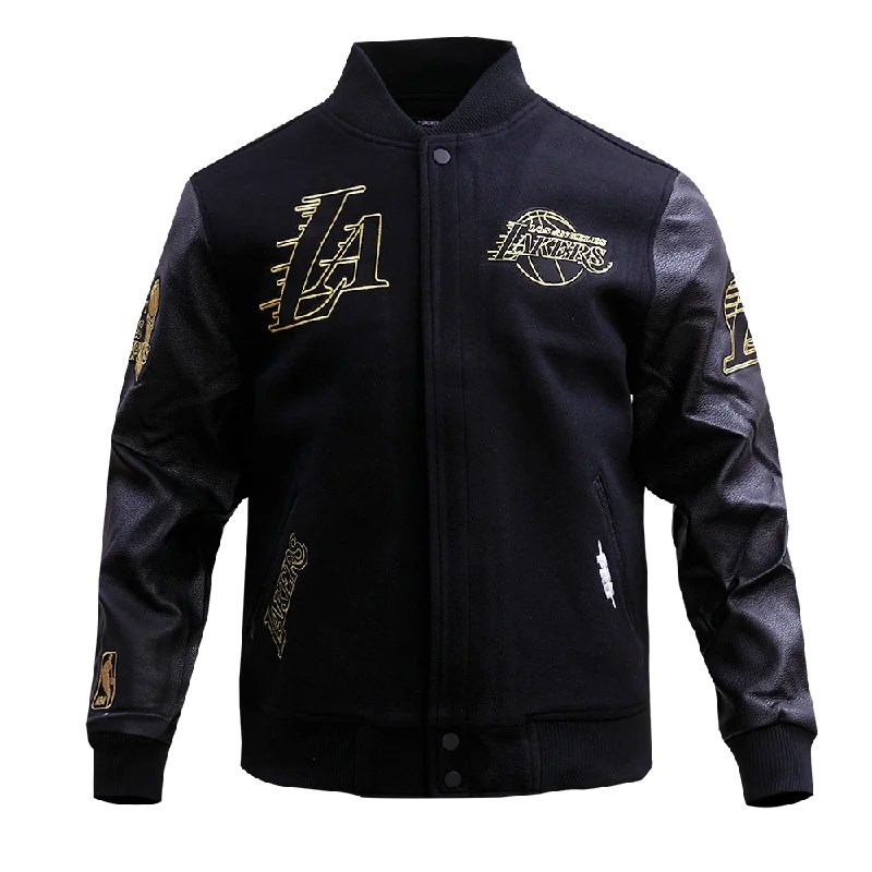 men's padded winter jackets -NBA LOS ANGELES LAKERS BLACK & GOLD MEN'S WOOL VARSITY JACKET (JET BLACK)