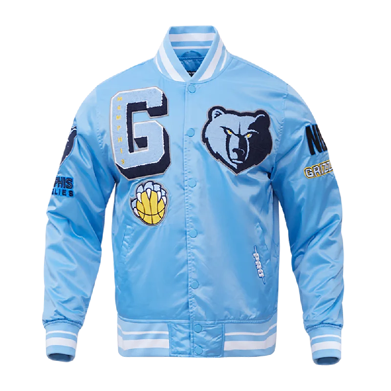 men's cotton jackets -NBA MEMPHIS GRIZZLIES MASHUP LOGO MEN'S SATIN JACKET (UNIVERSITY BLUE)