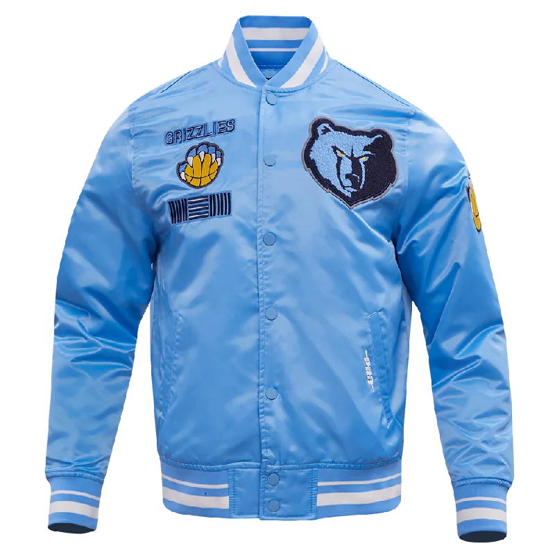 men's lightweight jackets -NBA MEMPHIS GRIZZLIES RETRO CLASSIC MEN'S RIB SATIN JACKET (UNIVERSITY BLUE)