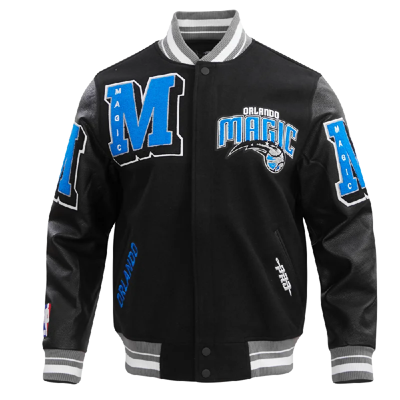 men's insulated snow jackets -NBA ORLANDO MAGIC MASHUP MEN'S RIB WOOL VARSITY JACKET (BLACK/GRAY)