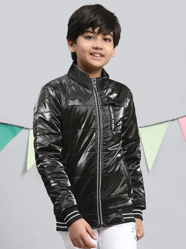 men's sleek leather jackets -Boys Black Self Jacket