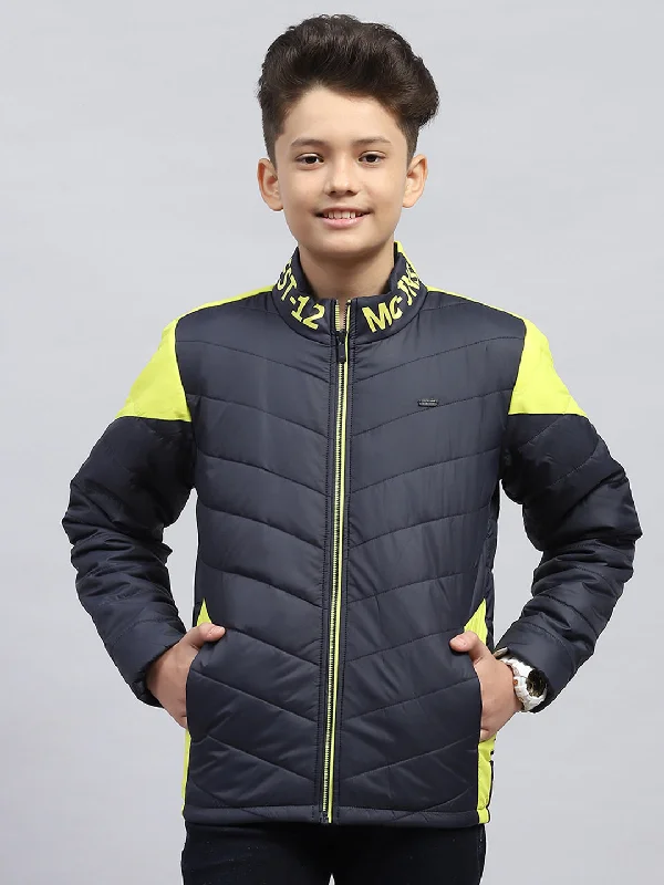 men's cotton jackets -Boys Black Solid Mock Neck Full Sleeve Jacket