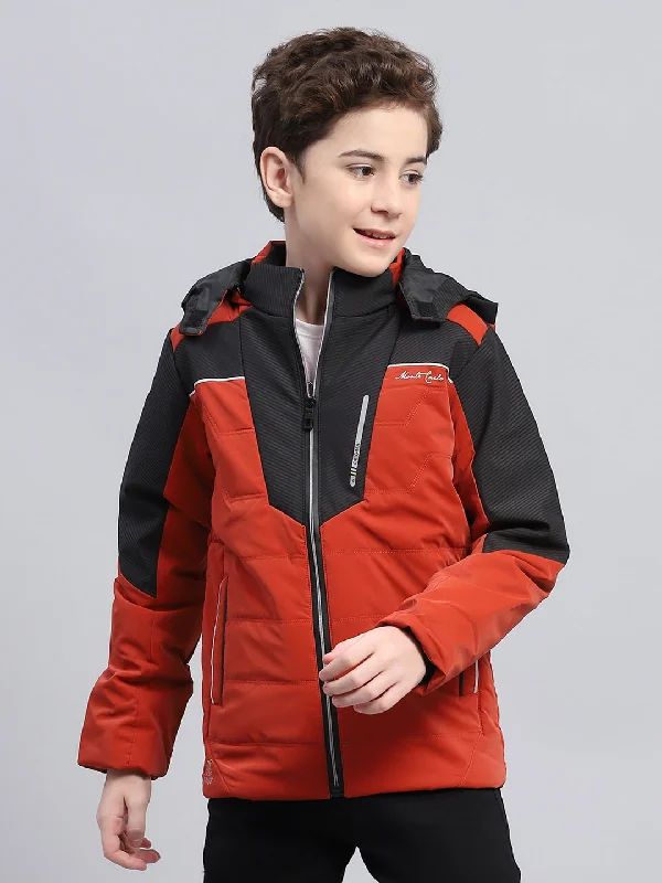 men's waterproof jackets -Boys Brown Solid Detachable Hood Full Sleeve Jacket