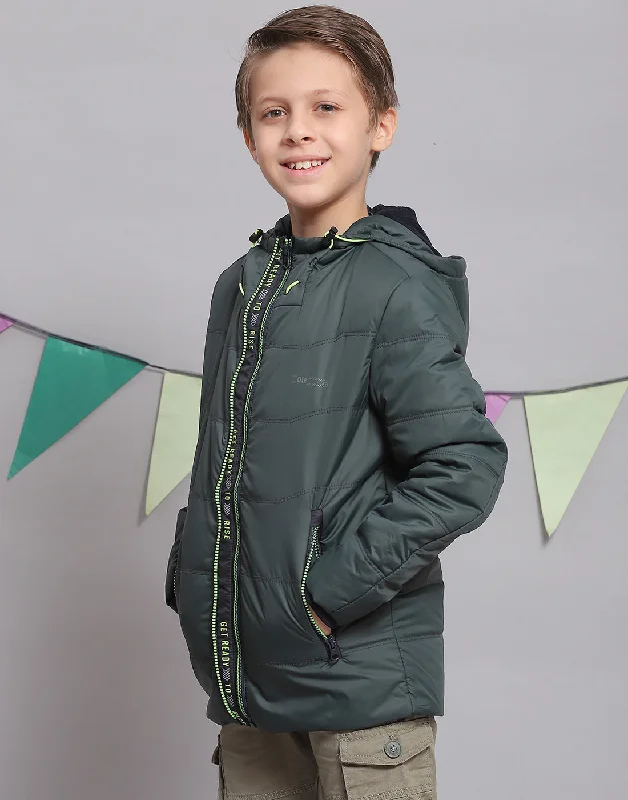 men's varsity jackets for winter -Boys Green Solid Hooded Full Sleeve Boys Jacket