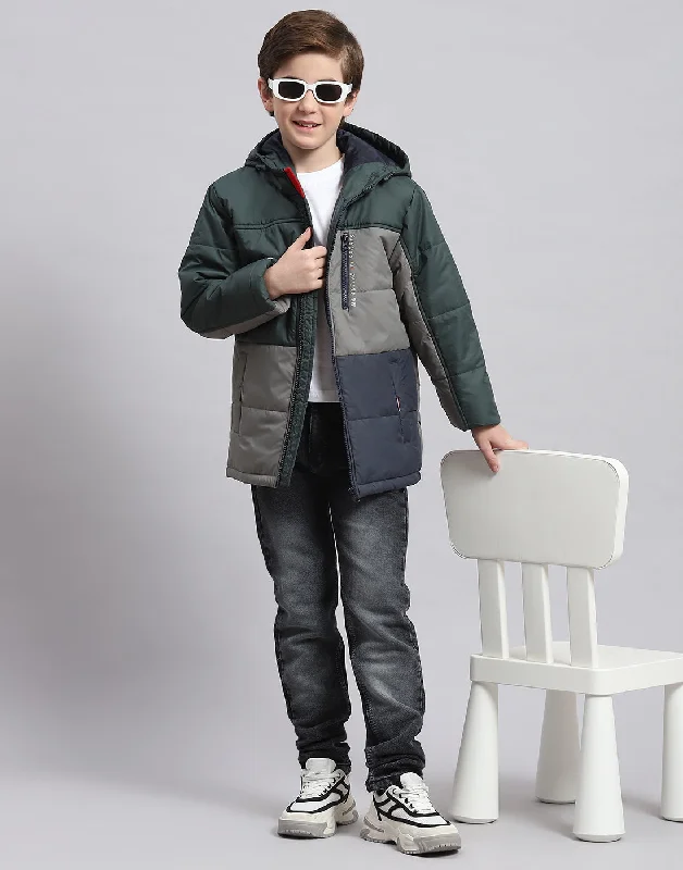 men's sports jackets -Boys Green Solid Hooded Full Sleeve Boys Jacket